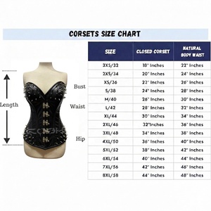 Fullbust Steelboned Black Leather <b>Corset</b> With Spikes Decoration On Top And Bottom / Clasp Closure <b>Corset</b> - Product Image 5