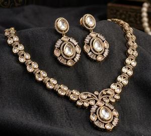 Gold Plated <b>Crystal</b> Necklace <b>Set</b> With Oval Cut Stones Flower Design For Women Wedding Jewelry - Product Image 3