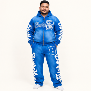 Ensemble de jogging deux pièces personnalisé unisexe avec sweat à capuche zippé et pantalon de survêtement en molleton épais imprimé graphique – Vente en gros OEM - Product Image 5