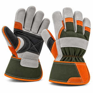 Guantes de Trabajo Color Verde Oliva Grisáceo y Naranja con Refuerzo Texturizado en la Palma, Puño Elástico y Puño de Guante Extendido - Product Image 1