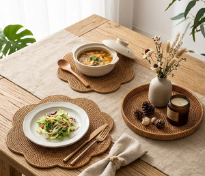 Napperons en rotin tressé naturel de haute qualité, sets de table festonnés en osier, décoration B2B, export, fabriqué au Vietnam - Product Image 6