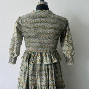 Robe longue bohème pour femme, 100% coton tissé, imprimé à la main, taille empire smockée, motif floral vintage, automne été - Product Image 6