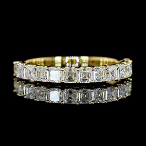 Bague d'éternité classique en or jaune massif 18 carats avec diamant de laboratoire taille Asscher certifié IGI 1 carat et alliance assortie - Product Image 1