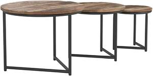 Ensemble de 3 tables basses rondes en bois de manguier massif, finition grain naturel, base en métal noir, très demandées - Product Image 2