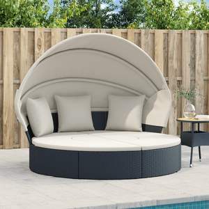 Cama de Exterior Negra y Crema, Muebles de Patio Elegantes para un Cómodo Entretenimiento al Aire Libre - Product Image 1