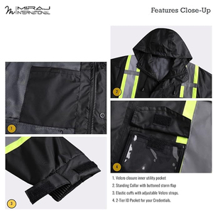 เสื้อกันหนาวนิรภัยสีดำแบบหนาพิเศษ, เสื้อแจ็คเก็ตสะท้อนแสงสำหรับงานกลางคืน, เสื้อคลุมกันน้ำสำหรับงานอุตสาหกรรม, ชุดทำงาน - Product Image 6