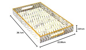Juego de 3 bandejas de servir cuadradas de madera ecológica Tranquil Square de la mejor calidad india, en blanco y dorado, para el hogar, hoteles y cenas. - Product Image 6