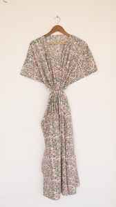 Vestido Kaftan de Algodón con Estampado Floral Pastel para Mujer, Ropa de Dormir con Cordón Ajustable - Product Image 6