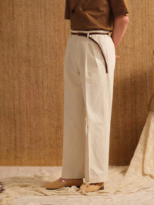 Pantalon cargo vintage pour homme, taille haute, coupe skinny, 100% coton, décontracté, avec poches avant et deux plis - Product Image 3