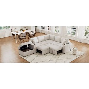 84.7\" Convertible Pull-Out <b>Sofa</b> <b>Bed</b> L-shaped Sectional with Movable <b>Storage</b> Ottoman U-shaped Sectional for Living Room - Product Image 4