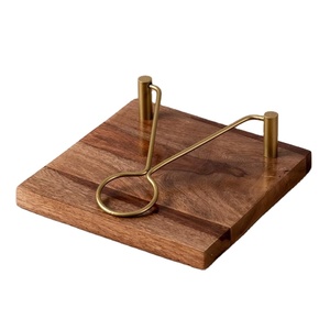 Porte-serviettes en métal pour table de cuisine avec base en bois, porte-serviettes plat avec bras lesté - Product Image 1