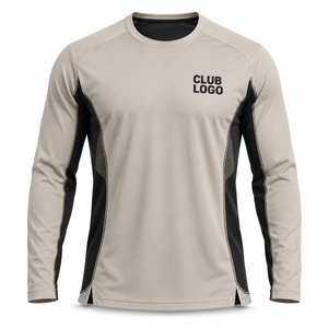 Haut de sport à manches longues pour homme avec logo du club imprimé par transfert thermique, séchage rapide, en polyester tricoté, col rond sportif - Product Image 3