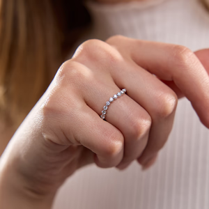 <b>Dainty</b> Floating Diamond Wave <b>Ring</b> Featuring 1/3CTW Round Lab Grown Diamonds Curved Stackable Band Stylish Everyday Jewelry - Product Image 3