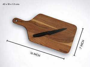Tabla de cortar redonda de madera con asa para uso en la cocina, con cuchillo de acero inoxidable y exhibidor de verduras frescas, venta al por mayor - Product Image 4