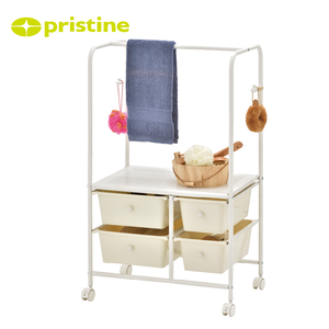 <b>4</b> <b>Drawers</b> Metal Rack <b>Storage</b> Cart with hanging rail for Wardrobe Minimalist Design Standing Type Multifunctional - Product Image 4