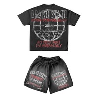 Ensemble short et t-shirt personnalisé pour homme, 2 pièces, 100 % coton, délavé à l'acide, imprimé sérigraphié, fabriqué en usine