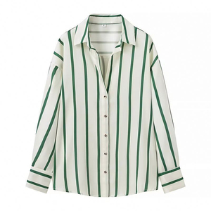 Camisa de Mujer 2025, Primavera-Verano, Nueva, Holgada, Casual, de Manga Larga, con Solapa y Rayas - Product Image 2