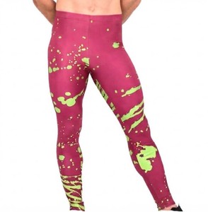 Leggings longs pour hommes avec imprimé éclaboussures vertes, taille élastique, respirants, en spandex et polyester, pantalons de compression - Product Image 2