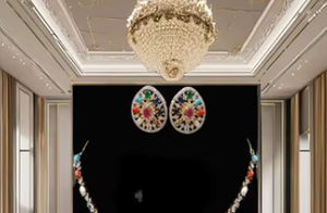 Stylish Glamorous Gold and White Finish Navratana <b>Studded</b> Necklace <b>Set</b> with <b>Earrings</b> AD Stones for Women's Wedding Parties Wear - Product Image 3