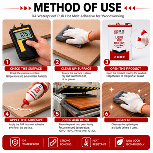 Pegamento de Poliuretano Líquido PUR de Grado D4, 100% Sólido, de Rápida Adhesión, en Envase de Tambor de 3 kg, OEM/ODM, para Madera - Product Image 3