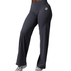 Pantalon de sport gris foncé taille haute pour femme, coupe large, extensible et doux, idéal pour le yoga, la gym et le fitness - Product Image 3