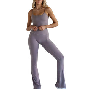 ชุดออกกำลังกายแบบเซ็ตเสื้อกล้ามและกางเกงขาบานเอวสูงสำหรับผู้หญิง เนื้อผ้าแห้งเร็ว ระบายอากาศได้ดี - Product Image 1