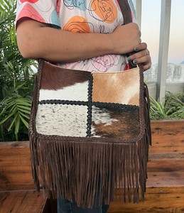 Bolso estilo Hobo bohemio de piel de ante hecho a mano con flecos para mujer, bolso cruzado de piel de vaca, bolso hippie occidental - Product Image 2