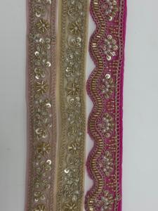 Bordure en dentelle brodée avec pierres, perles et embellissements pour sari, lehenga, robe et décoration artisanale - Product Image 3