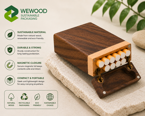 Étui à cigarettes en bois de noyer de qualité supérieure avec couvercle à fermeture magnétique |   Boîte de rangement pour tabac en bois massif |   Logo personnalisé OEM ODM - Product Image 2