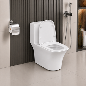 Inodoro Moderno de Cerámica Blanca, Alargado, de Una Pieza, Montado en el Suelo, con Descarga Tornado, Botón Doble, Sifón en S, para Hoteles y Villas - Product Image 2