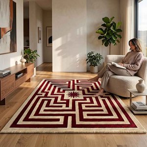 Modern Hand Tufted Maze Rug Luxury Wool Carpet Geometric Sculpted Border Statement Rug Living Room <b>Bedroom</b> Office Home Decor Rug - Product Image 2