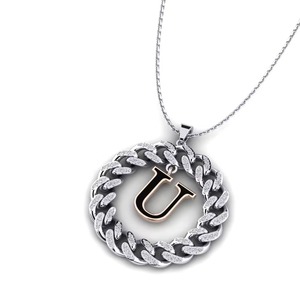 Colgante con Letra U y Cadena de Diamantes de Imitación, Amuleto Circular de Plata 925 con Moissanita, Joyería de Moda Estilo Hiphop Unisex, Regalo - Product Image 2