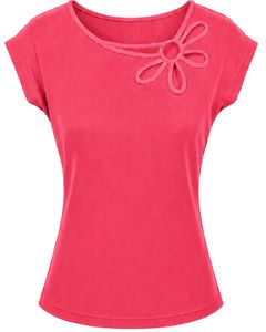 Customized Hot Pink Women Casual T Shirt Floral <b>Ring</b> Neck Short Sleeve Summer Fashion Soft <b>Stretch</b> Ladies Tee Blouse Top Wear - Product Image 1
