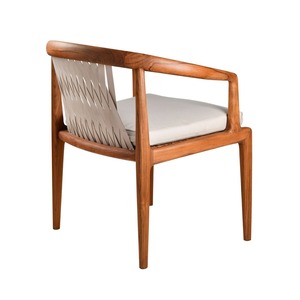 Chaise de salle à manger moderne en teck courbé avec dossier tressé et assise rembourrée pour des espaces de vie élégants - Product Image 2