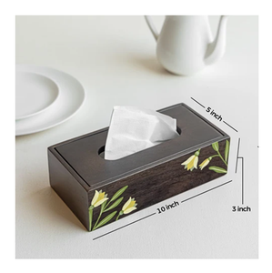Boîte à mouchoirs en bois noir avec motif floral 10x5x3 pouces, autoportante, décoration pour la maison, le bureau ou l'hôtel - Product Image 1