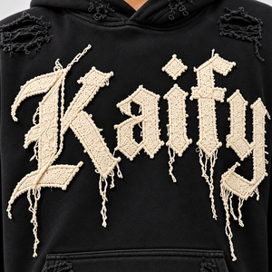 Sweat à capuche oversize pour homme, effet usé et déchiré, avec motif graphique gothique, style streetwear, automne - Product Image 4