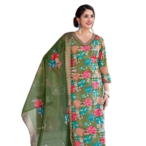 Nuevo conjunto de dupatta Kurtis de viscosa de algodón puro con hilo y trabajo hecho a mano con estampado de organza Jacquard para mujer - Product Image 2