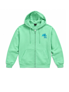 Hot Selling 100% Cotton 350gsm Heavy Weight Mint Green Zip-Up Hoodie With Front Logo Regular Fit Fleece Casual Sweatshirt Autumn - Product Image 5