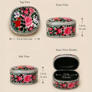 Premium Oval and Cuboid Shape Floral Printed Jewelry Box Traditional Style Lids for <b>Jewellery</b> <b>Storage</b> - Product Image 2