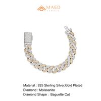 Bracelet chaîne cubaine en moissanite dorée, style hip-hop de luxe, entièrement serti de pierres, bijoux fins pour femmes et hommes