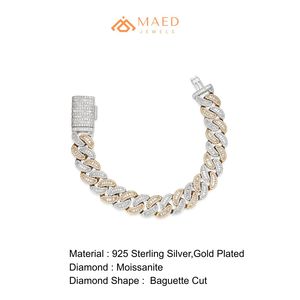 Bracelet chaîne cubaine en moissanite dorée, style hip-hop de luxe, entièrement serti de pierres, bijoux fins pour femmes et hommes - Product Image 6