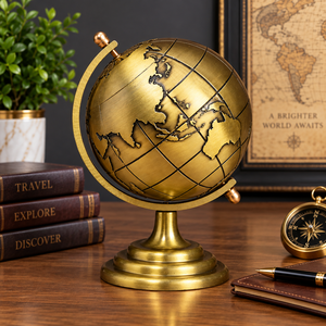Globe terrestre décoratif en laiton sur socle, finition dorée, globe de bureau vintage, décoration de luxe pour bureau, salle d'étude, maison, objet de collection, cadeau de voyage - Product Image 2