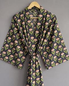 Kimono con Estampado Animal para Mujer, Manga Tres Cuartos, Corte Holgado, Cinturón Cruzado, Vestido Midi Informal de Algodón y Lino - Product Image 5