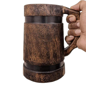 ชุดแก้วเบียร์ไม้ทำมือพร้อมหูจับและดีไซน์แถบสีดำ มีจำหน่ายในปริมาณมาก - Product Image 4