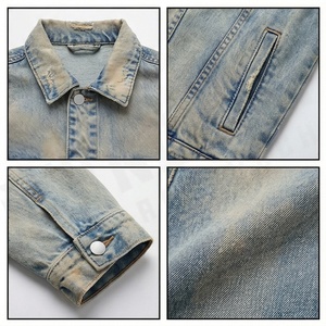 แจ็กเก็ตยีนส์วินเทจของผู้ชายกางเกงยีนส์ซักได้แบบมีรอยขาดแฟชั่นสไตล์สบายๆสำหรับฤดูหนาวขายส่ง - Product Image 4