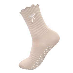Wholesale Custom <b>Bow</b> Yoga Socks Female Embroidery Gym Fitness Cotton Crew Non-Skid Cotton Crew Grip Socks Pilates Socks - Product Image 4