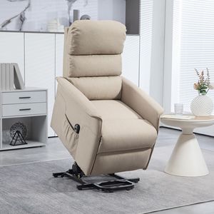 Poltrona Reclinabile Elettrica Beige Comfort Design per Anziani, con Telecomando, Rivestimento in Vera Pelle, Reclinazione Manuale, Si Allunga Completamente - Product Image 2