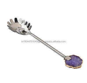 Meilleure vente Ensemble moderne argenté et violet de 5 ensembles de coupe au design simple avec poignée en tête d'agate Cuillère de service - Product Image 1