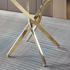 Tavolo da Pranzo Rotondo Contemporaneo in Vetro Temperato Trasparente con Gambe in Acciaio Inossidabile Finitura Oro - Product Image 5