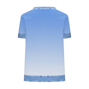 Camiseta de Manga Corta para Mujer, Cuello Redondo, Color Azul Degradado, Tejido de Poliéster, Estilo Casual, Corte Regular, para Primavera/Verano - Product Image 2